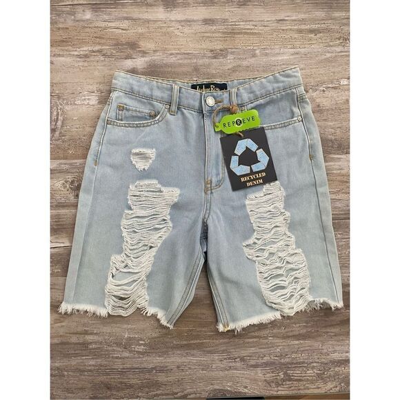 Indigo Rein Jean Shorts Destroyed Recycled Denim Women’s Juniors Size 5 - Picture 1 of 6